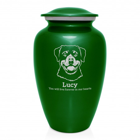 Extra Large Rottweiler Dog Cremation Urn - Shamrock Green