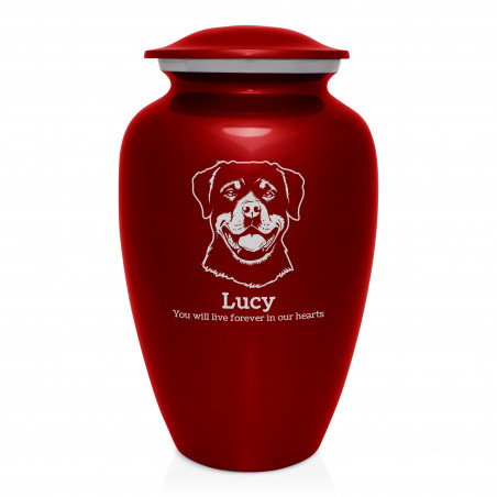 Extra Large Rottweiler Dog Cremation Urn - Ruby Red