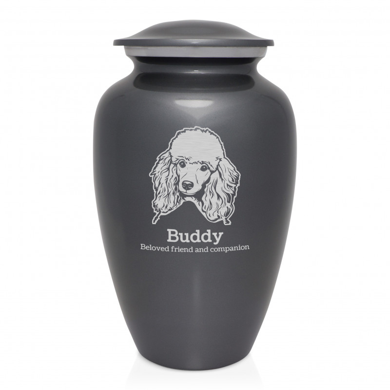 Extra Large Poodle Dog Cremation Urn - Gunmetal Gray