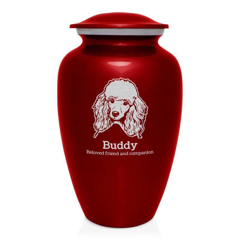 Extra Large Poodle Dog Cremation Urn - Ruby Red