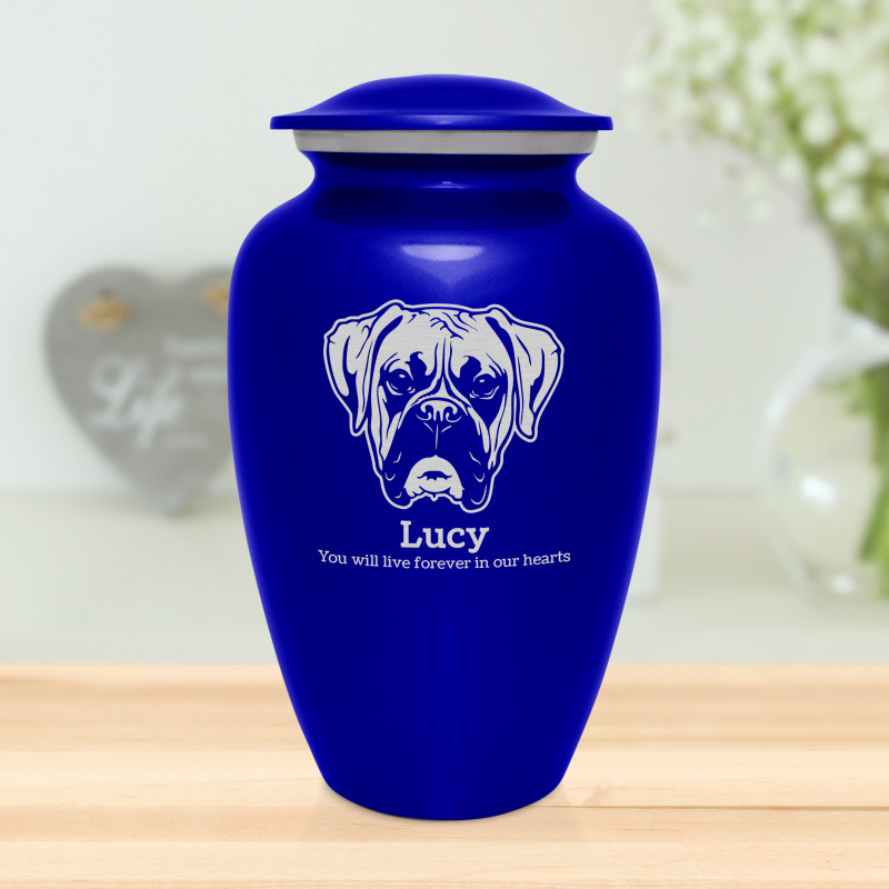 Extra Large Boxer Dog Cremation Urn - Midnight Blue