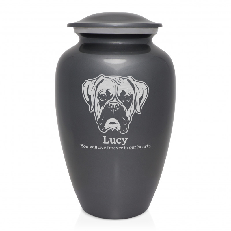 Extra Large Boxer Dog Cremation Urn - Gunmetal Gray