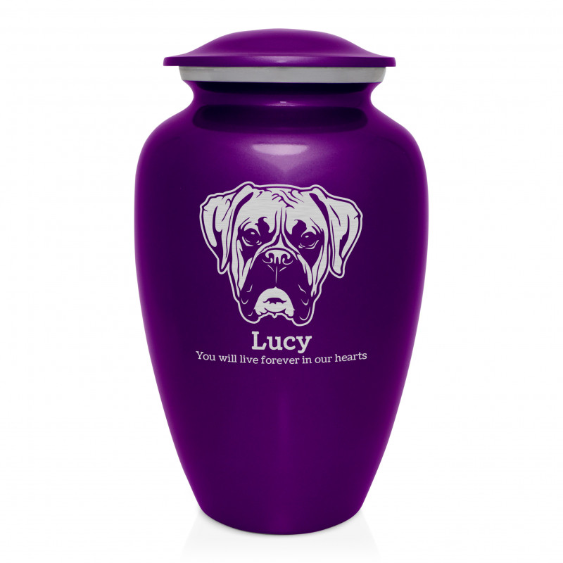 Extra Large Boxer Dog Cremation Urn - Purple Luster