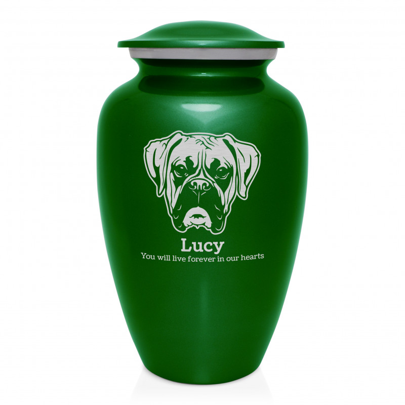 Extra Large Boxer Dog Cremation Urn - Shamrock Green
