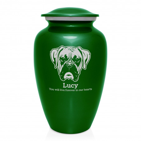 Extra Large Boxer Dog Cremation Urn - Shamrock Green