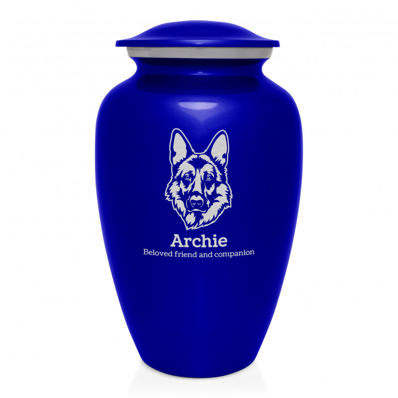 Extra Large German Shepherd Dog Cremation Urn - Midnight Blue