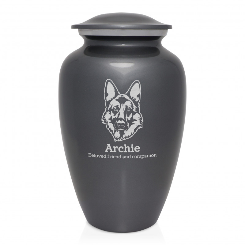 Extra Large German Shepherd Dog Cremation Urn - Gunmetal Gray