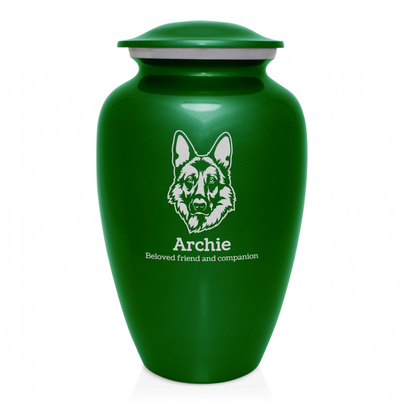 Extra Large German Shepherd Dog Cremation Urn - Shamrock Green