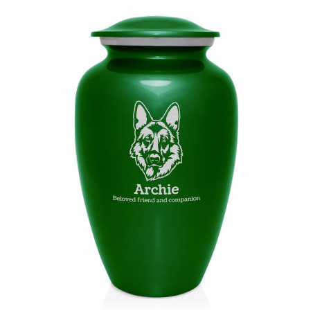 Extra Large German Shepherd Dog Cremation Urn - Shamrock Green