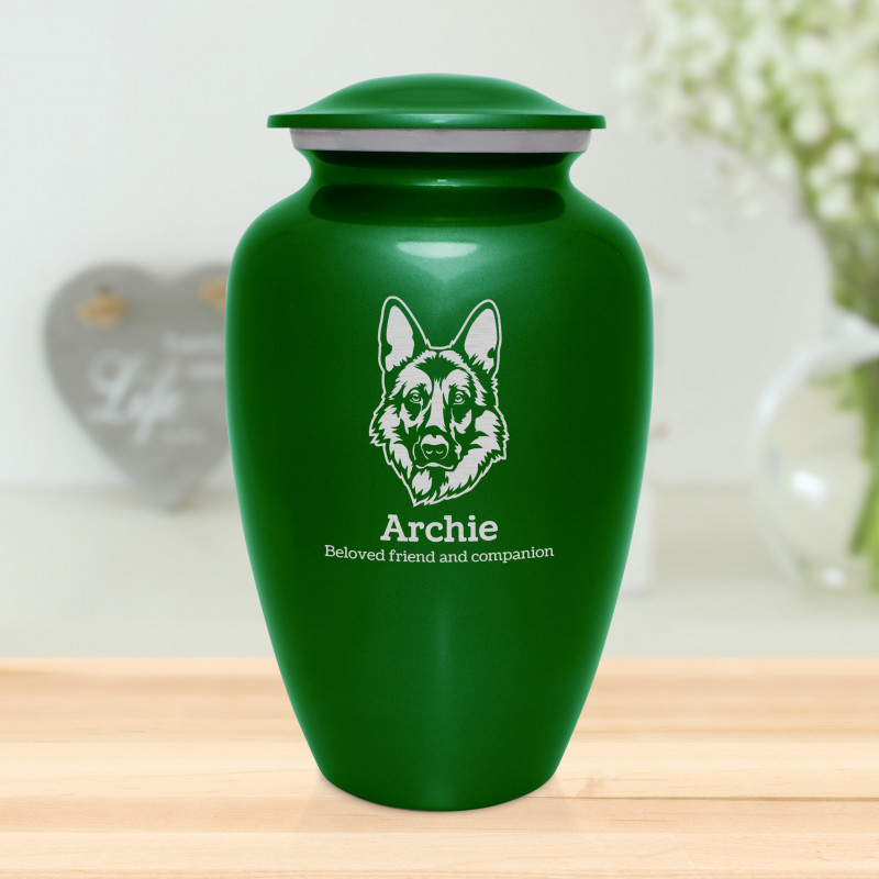 Extra Large German Shepherd Dog Cremation Urn - Shamrock Green