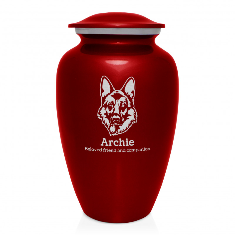 Extra Large German Shepherd Dog Cremation Urn - Ruby Red