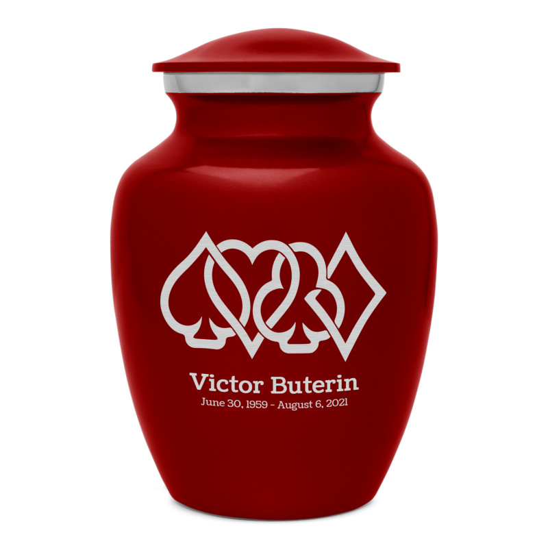 Card Suits Sharing Urn - Ruby Red