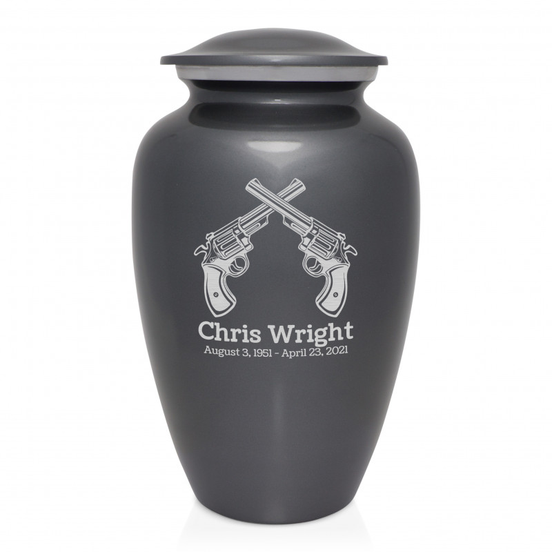 Revolver Pistol Cremation Urn - Gunmetal Gray