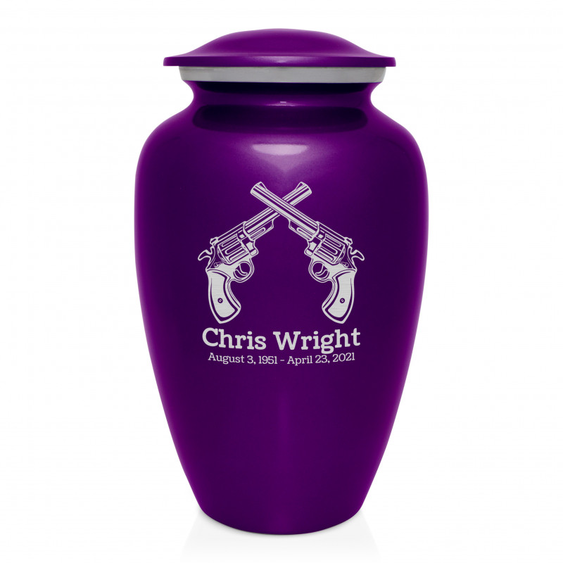 Revolver Pistol Cremation Urn - Purple Luster