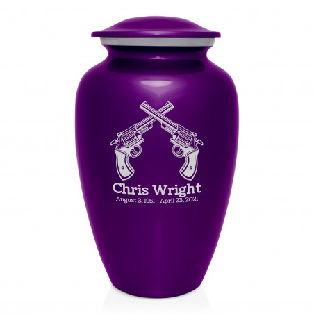Revolver Pistol Cremation Urn - Purple Luster