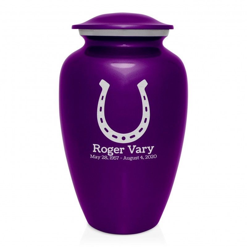 Horseshoe Cremation Urn - Purple Luster