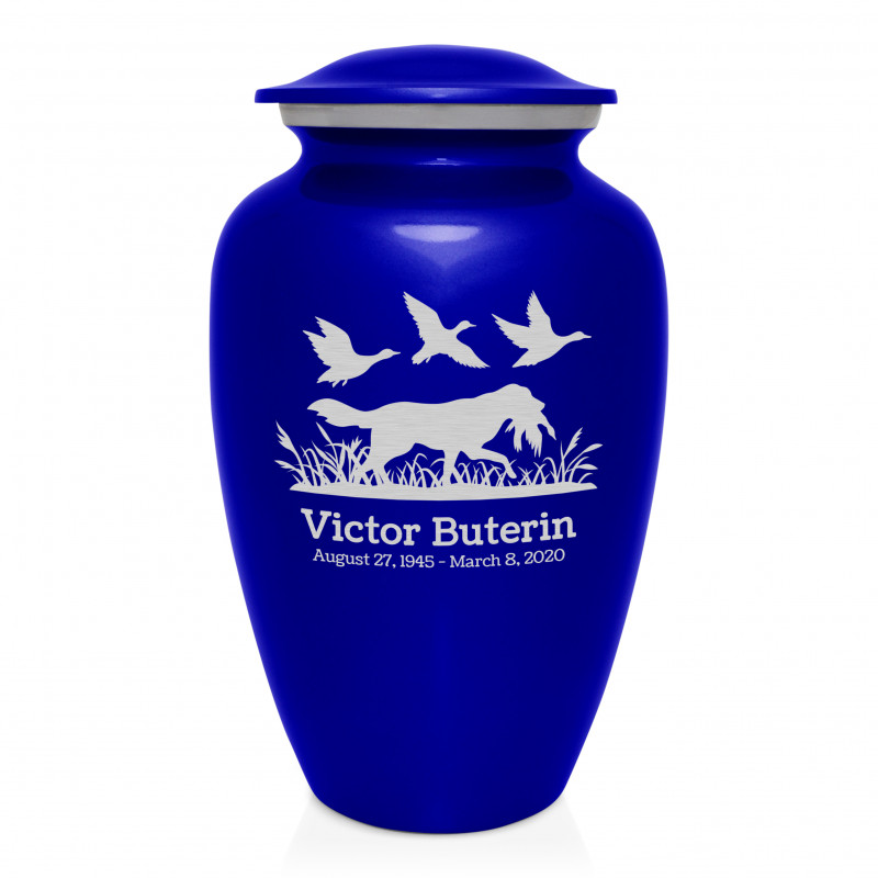 Duck Hunting Dog Cremation Urn - Midnight Blue