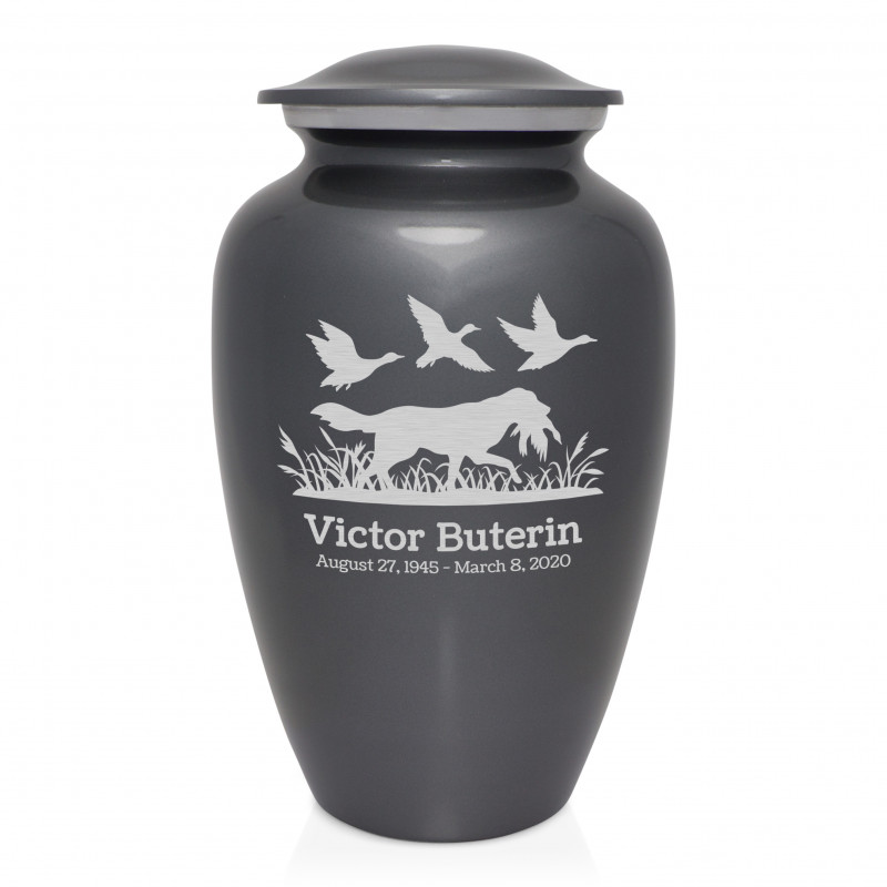 Duck Hunting Dog Cremation Urn - Gunmetal Gray