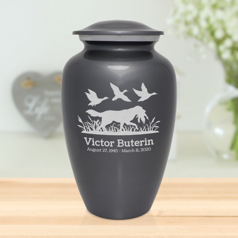 Duck Hunting Dog Cremation Urn - Gunmetal Gray