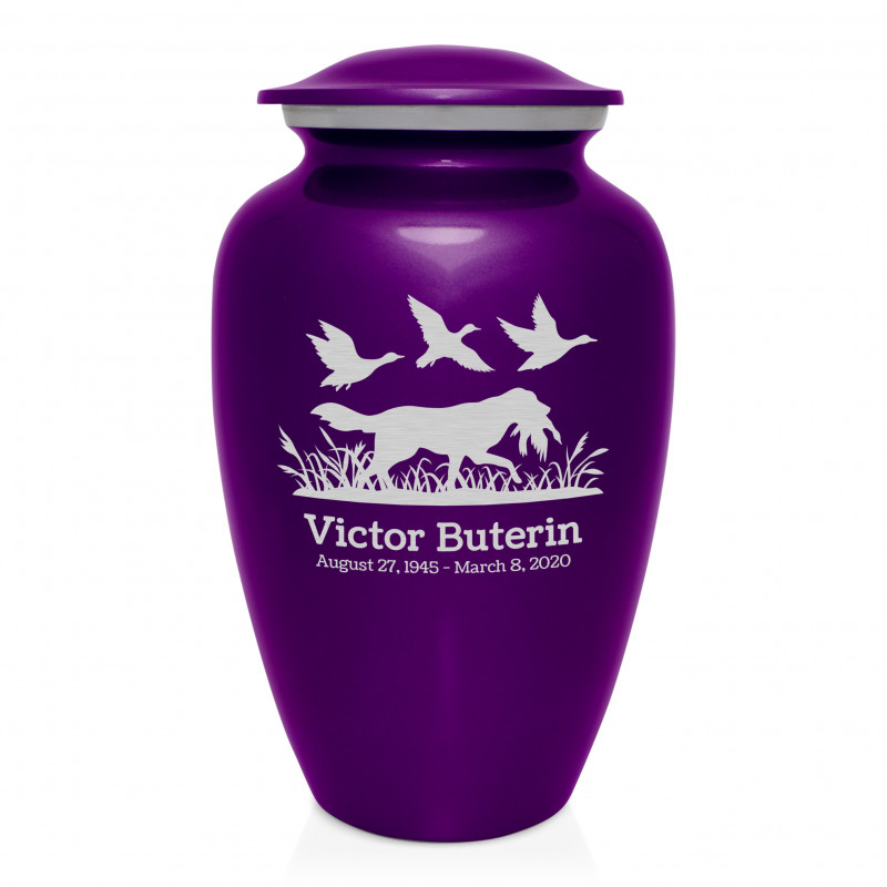 Duck Hunting Dog Cremation Urn - Purple Luster