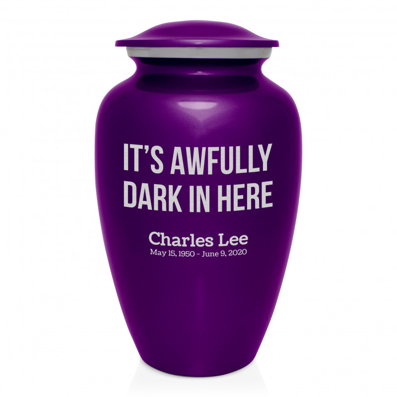 It's Awfully Dark In Here Cremation Urn - Purple Luster