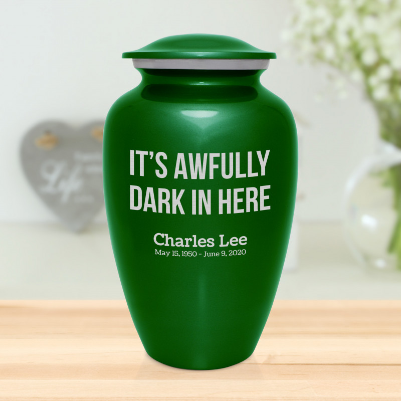 It's Awfully Dark In Here Cremation Urn - Shamrock Green
