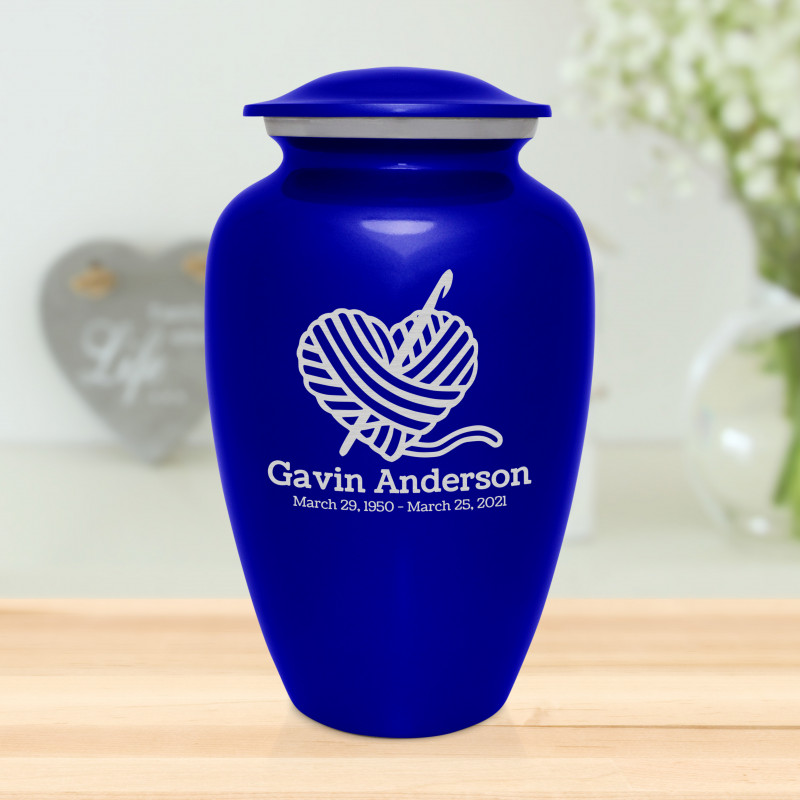 Crochet Heart Cremation Urn - Midnight Blue