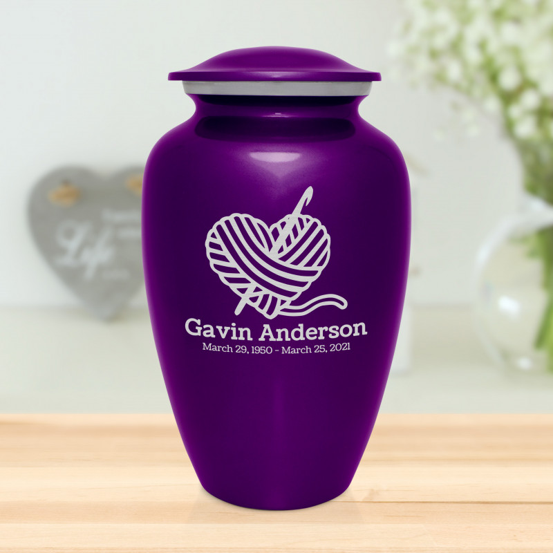 Crochet Heart Cremation Urn - Purple Luster