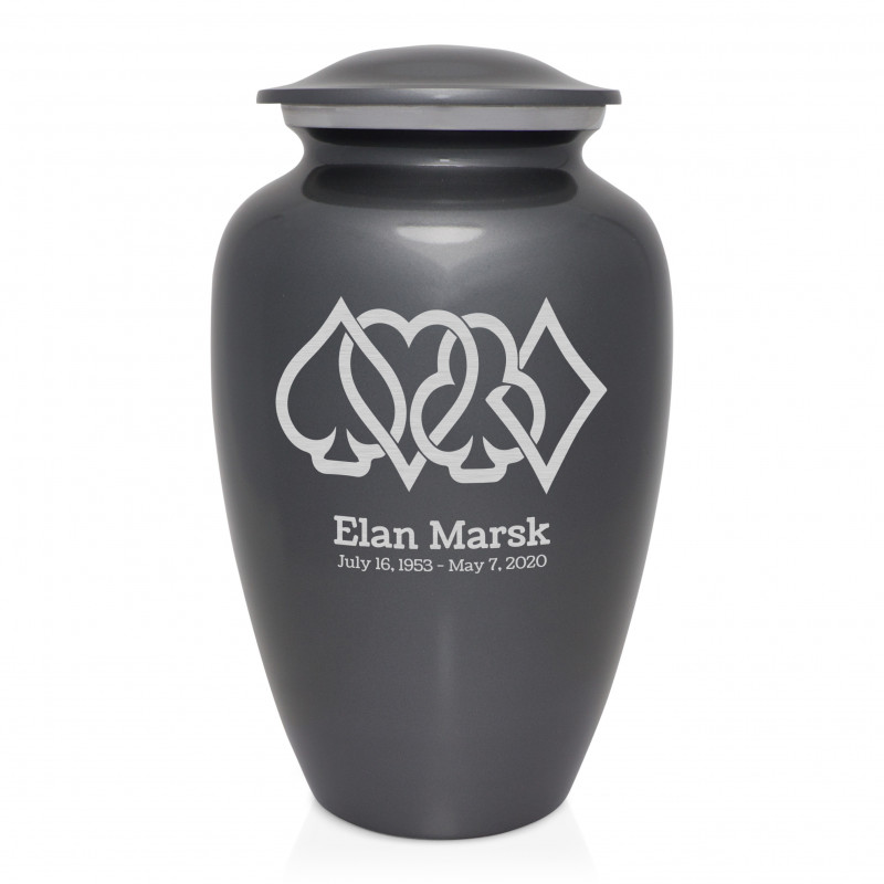 Card Suits Cremation Urn - Gunmetal Gray