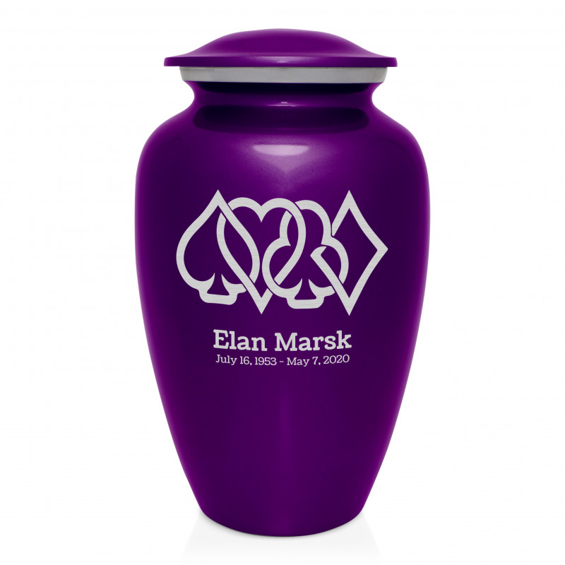 Card Suits Cremation Urn - Purple Luster