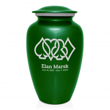 Card Suits Cremation Urn - Shamrock Green