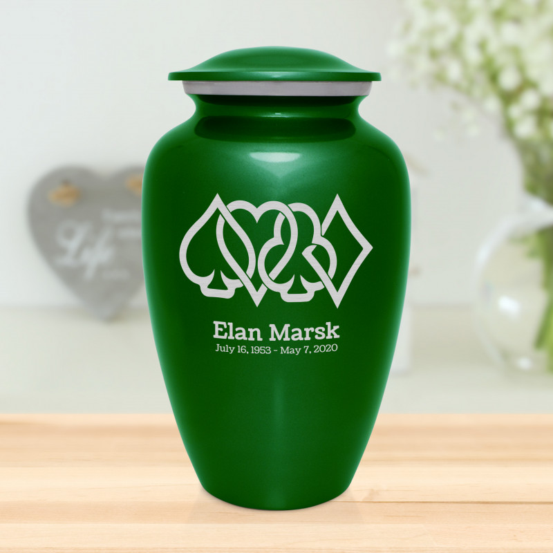 Card Suits Cremation Urn - Shamrock Green