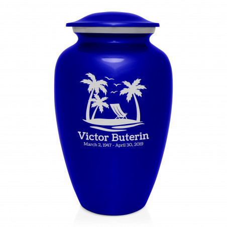Tropical Beach Cremation Urn - Midnight Blue