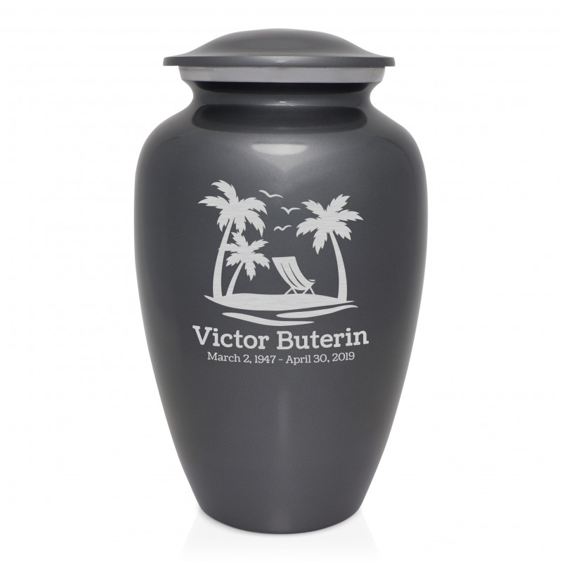 Tropical Beach Cremation Urn - Gunmetal Gray