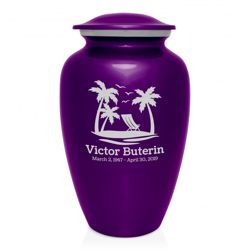 Tropical Beach Cremation Urn - Purple Luster