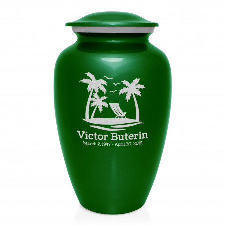 Tropical Beach Cremation Urn - Shamrock Green