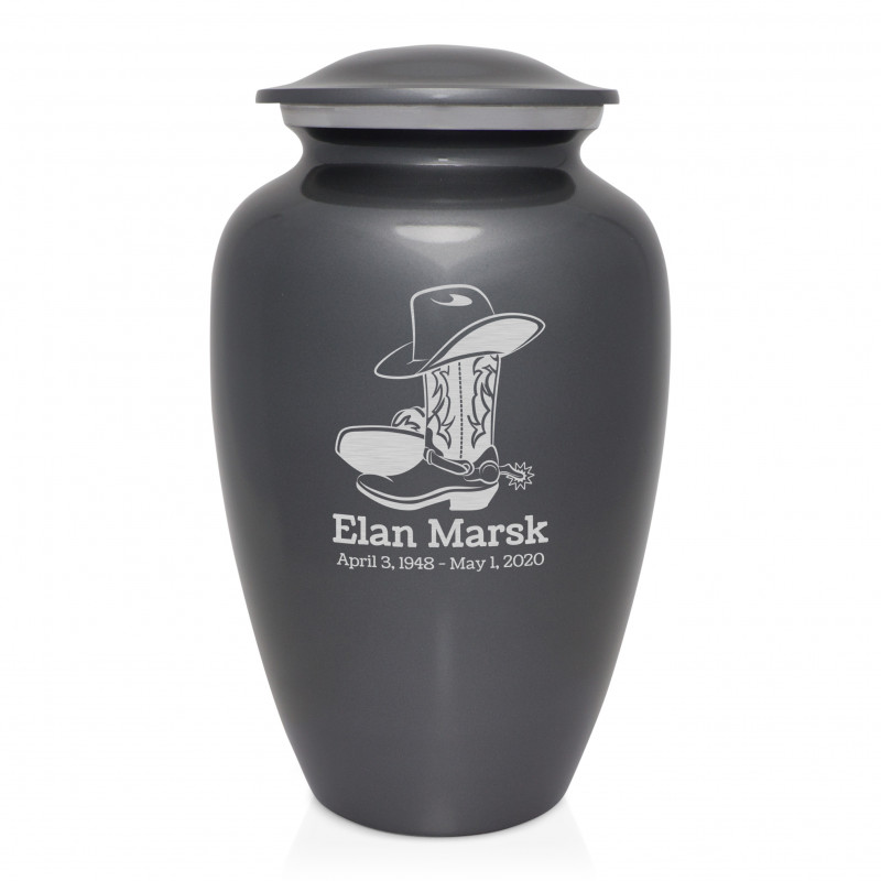Cowboy Boots Cremation Urn - Gunmetal Gray