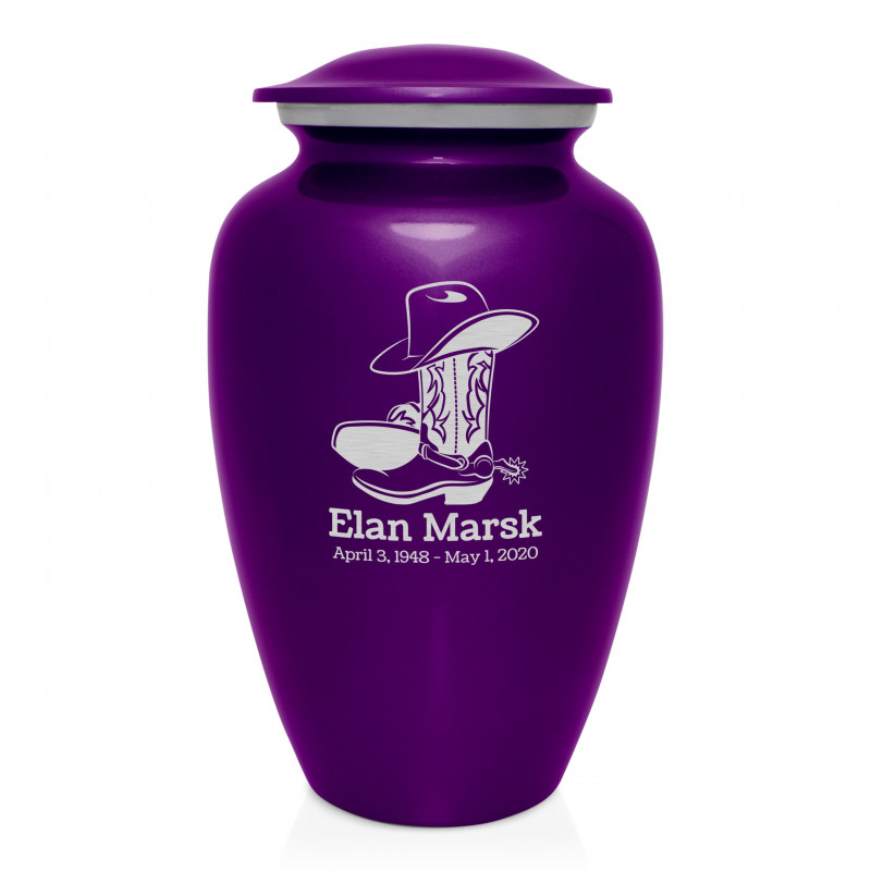 Cowboy Boots Cremation Urn - Purple Luster