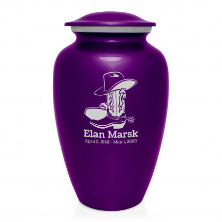 Cowboy Boots Cremation Urn - Purple Luster