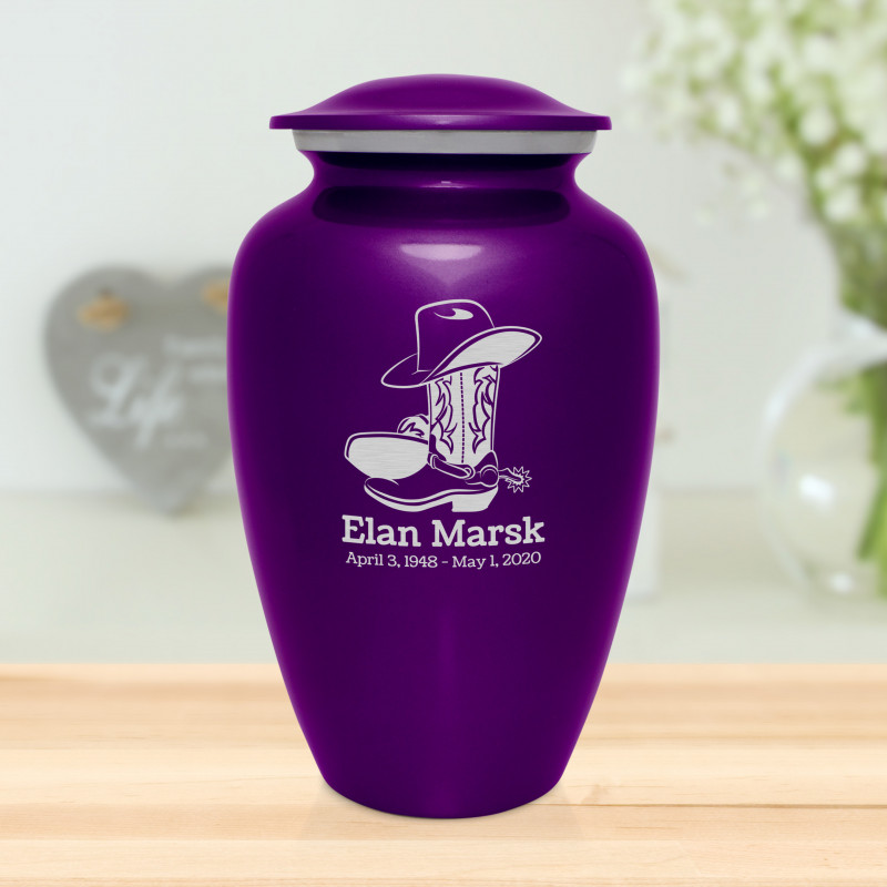 Cowboy Boots Cremation Urn - Purple Luster