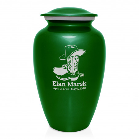 Cowboy Boots Cremation Urn - Shamrock Green