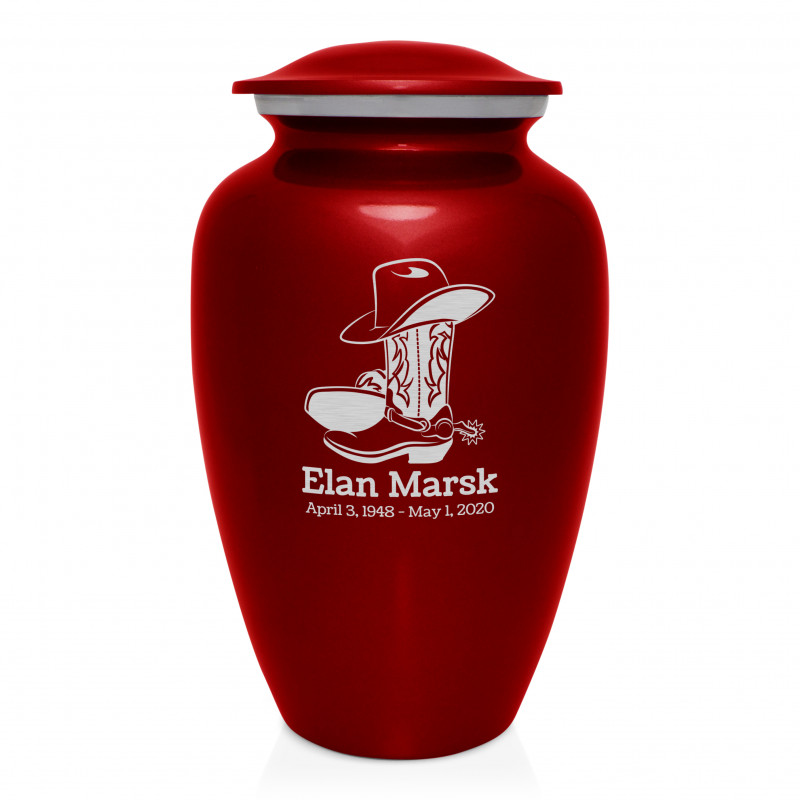Cowboy Boots Cremation Urn - Ruby Red