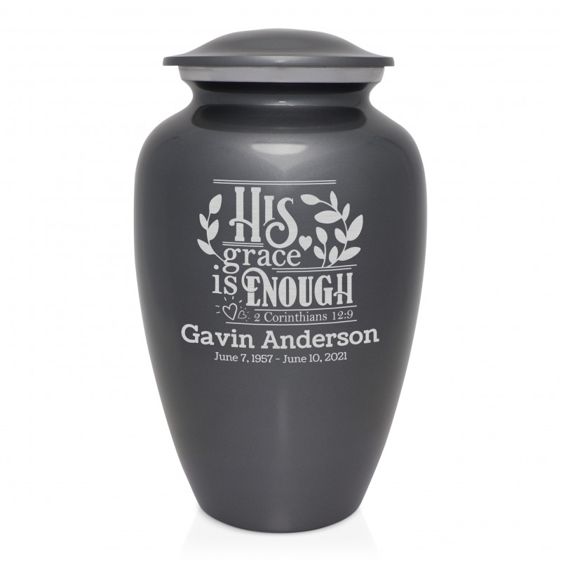 His Grace Is Enough Cremation Urn - Gunmetal Gray