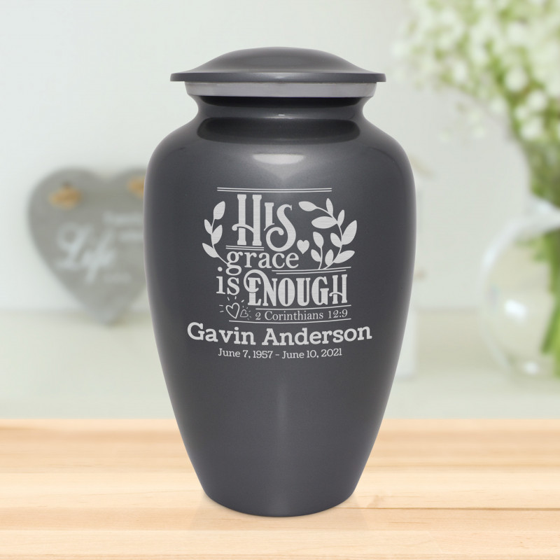 His Grace Is Enough Cremation Urn - Gunmetal Gray