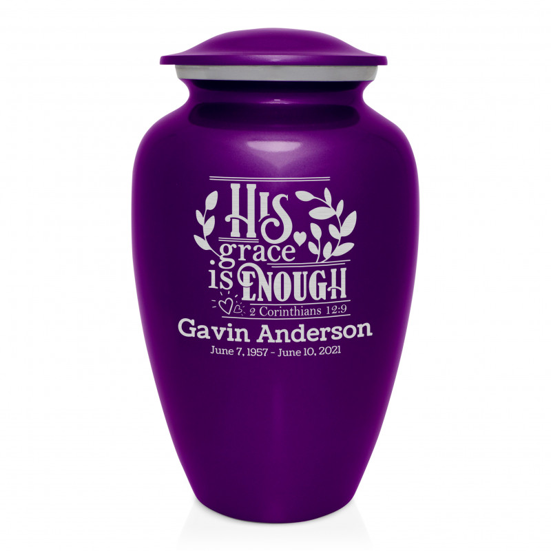 His Grace Is Enough Cremation Urn - Purple Luster