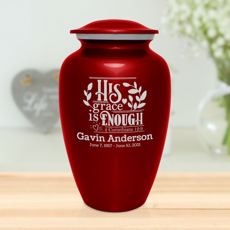 His Grace Is Enough Cremation Urn - Ruby Red