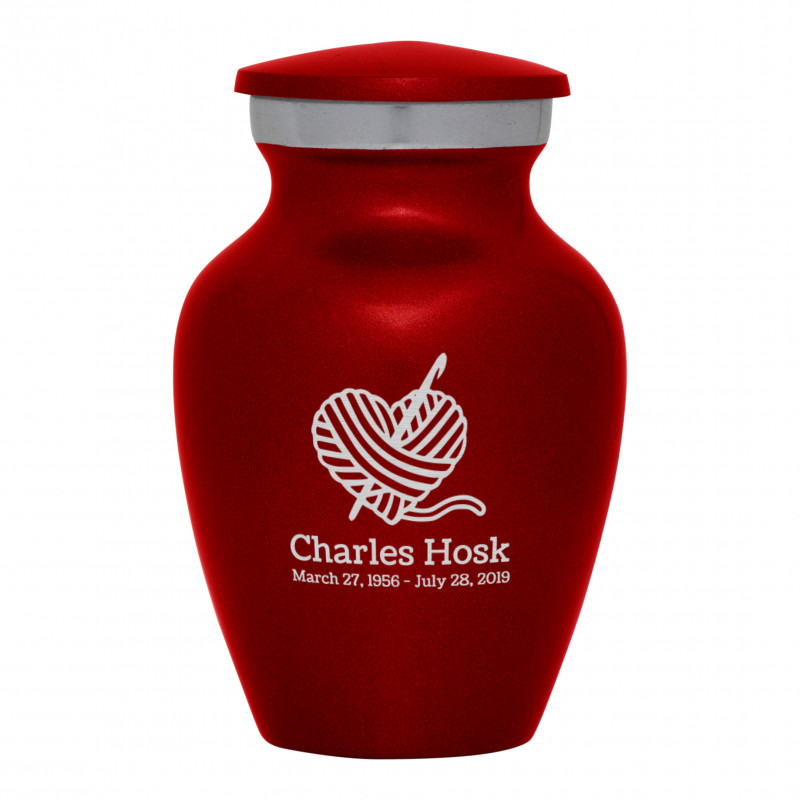 Crochet Heart Keepsake Urn - Ruby Red