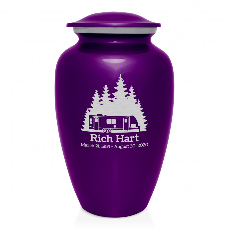Travel Trailer Camper Cremation Urn - Purple Luster