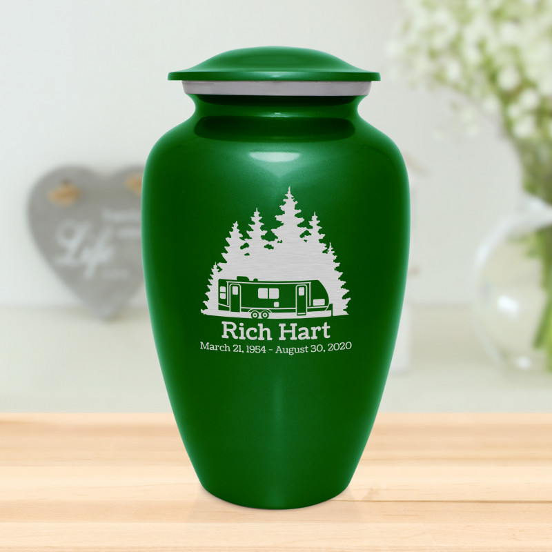 Travel Trailer Camper Cremation Urn - Shamrock Green