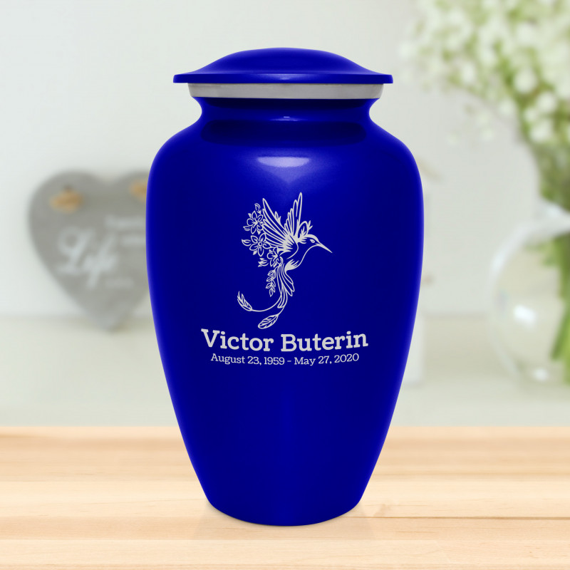 Natures Peace Hummingbird Cremation Urn - Midnight Blue